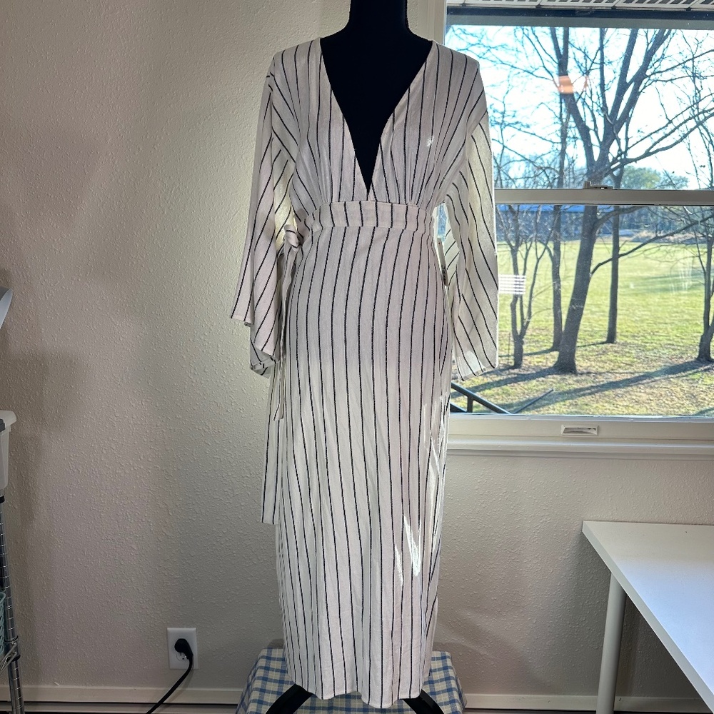 Billabong White Maxi Dress with Black Pinstripes